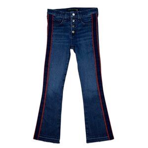 Veronica Beard Carolyn Baby Boot Jean 25 Midnight Stripe Trim Cropped Button Fly